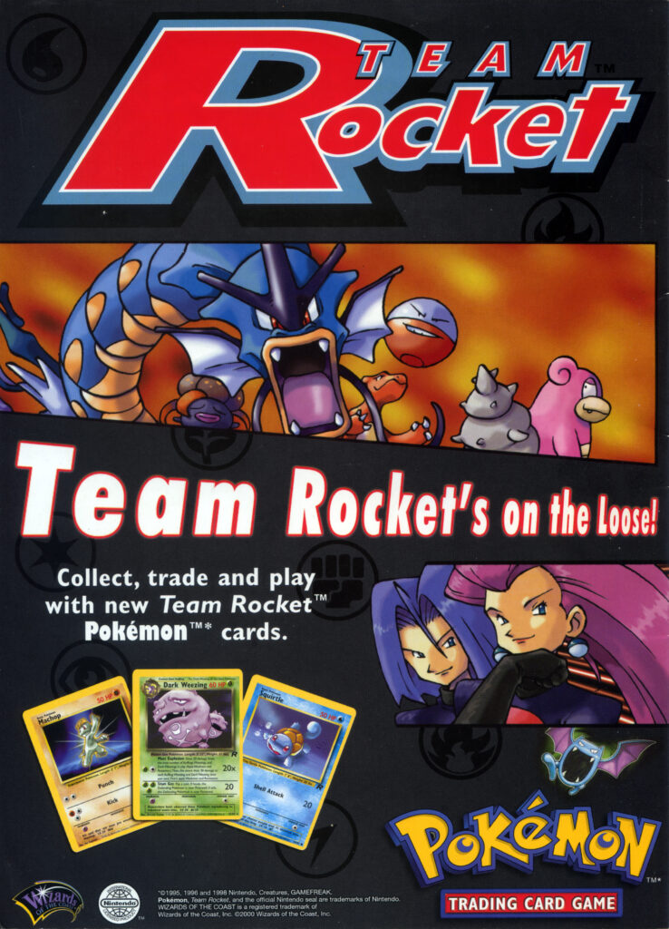 Wizards of the Coast magazine advertisement for the Pokemon TCG Team Rocket expansion, 2000