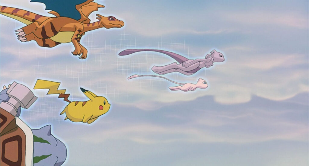 84 Mew and Mewtwo lead the clones through the sky