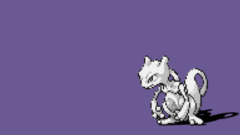 A purple wallpaper of retro Mewtwo