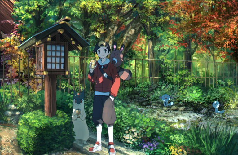 A trainer with his sentret and quilava