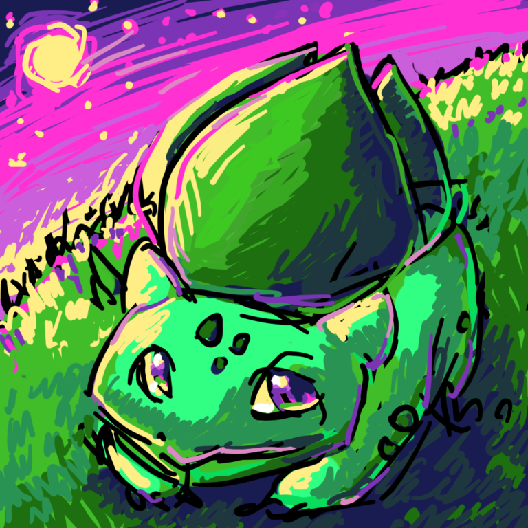 Bulbasaur on a moonlit hill