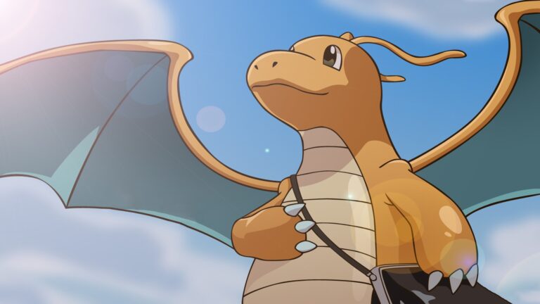 A wallpaper of Dragonite from Pokémon: The First Movie.