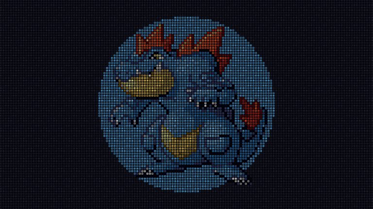 A pixellated wallpaper of Feraligatr