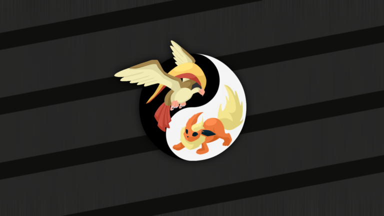 Flareon and Pidgeot on a dark background