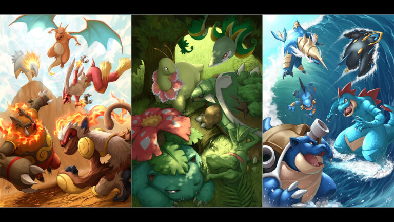 Fire, Grass and Water types Pokémon Wallpaper