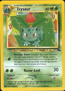 Ivysaur — Southern Islands · 5/18 · 2001 (Level 23. One third of a Rainbow Island riverside panorama that joins up with Togepi (4) and Raticate (6). In Japan it was released alongside the second Pokémon movie. For a while it had no tournament-legal Bulbasaur to evolve from, until Legendary Collection brought one back.)