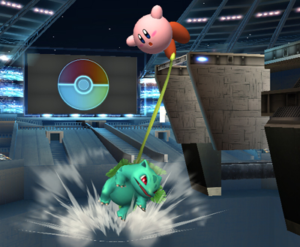 Ivysaur – Ivysaur hangs on to the ledge with Vine Whip in Super Smash Bros. Brawl