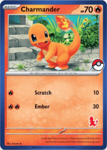 Charmander — My First Battle · 2023 (Unnumbered card in the Charmander deck of the Charmander & Squirtle beginner kit; also a blue-bordered 'first Pokémon' print with a Poké Ball mark.)