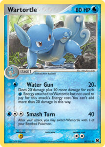 Wartortle — EX FireRed & LeafGreen · 50/112 · 2004 (Water Gun grows with spare Water Energy, and Smash Turn hits for 40 before letting it swap out to the Bench. This was the set's Prerelease card, and it also turns up in a 2006 World Championships Deck: the B-L-S list that won the Ten and Under division.)