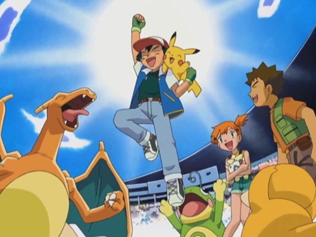 Ash celebrates his first victory over Gary