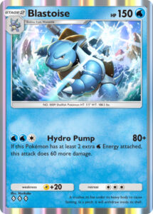 Blastoise — Genetic Apex · 055/226 · 2024 (Pikachu pack. Hydro Pump hits for 80, or 140 with two extra Water Energy attached.)