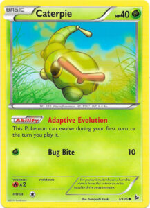 Caterpie — Flashfire · 1/106 · 2014 (Adaptive Evolution lets it evolve on your first turn, or on the same turn you play it.)