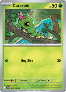 Caterpie — Journey Together · 001/159 · 2025 (Bug Bite hits for 20.)
