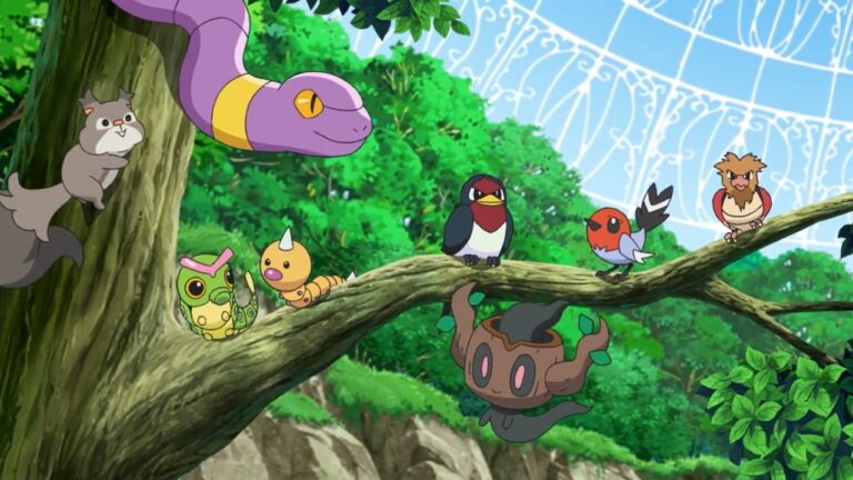 Goh's Caterpie alongside Weedle at the Cerise Laboratory