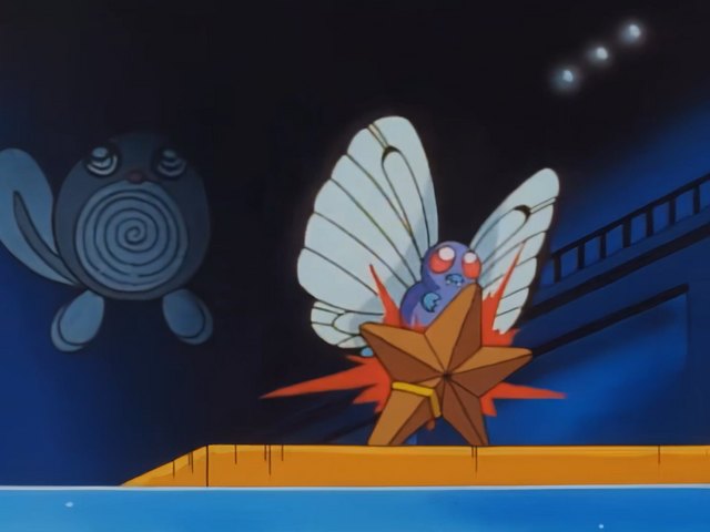 Ash's Butterfree charges in with Tackle