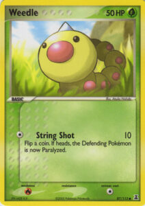 Weedle — EX Delta Species · 87/113 · 2005 (A regular Grass-type Weedle (not a δ Pokémon) in the Delta Species set. String Shot does 10 and can Paralyse on heads.)