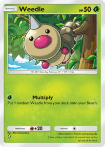 Weedle — Shining Revelry · 001/072 · 2025 (Reuses the 2013 Kalos Starter Set art. Multiply puts a random Weedle from your deck onto your Bench.)