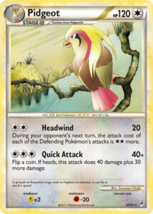 Pidgeot — Call of Legends · 30/95 · 2011 (The Triumphant card's attacks with a brand-new illustration by the same artist.)
