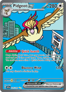 Pidgeot ex — Obsidian Flames · 225/197 · 2023 (Special Illustration Rare (SAR in Japan) with new art by Jerky, the set's top-rarity Pidgeot.)