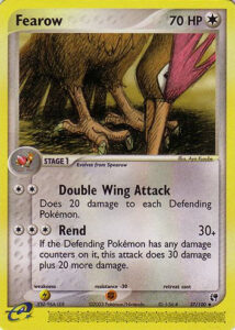 Fearow — EX Sandstorm · 37/100 · 2003 (Double Wing Attack hits each Defending Pokémon for 20, and Rend does 30, plus 20 more if the target is already damaged. English players got this one first: Japan only saw it two months later, in the Latios ex Half Deck of the Gift Box.)