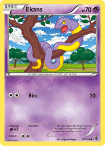 Ekans — XY · 47/146 · 2014 (Keeps it simple with a 20-damage Bite for two Colorless Energy. It was also reprinted in the Noivern Half Deck of the XY Trainer Kit.)