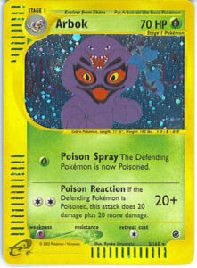 Arbok — Expedition Base Set · 3/165 · 2002 (Poison Spray Poisons the Defending Pokémon for one Energy, and Poison Reaction then hits a Poisoned target for 40. Carries an e-Reader strip (card ID B-69) with Arbok's Pokédex data.)