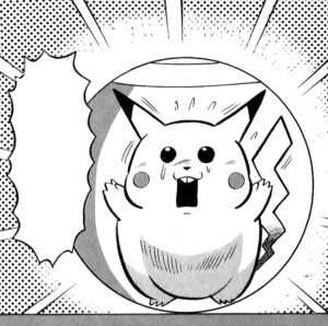 Pikachu's Pocket Monsters debut, as part of Brock's collection (PM003)