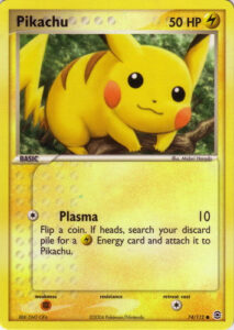 Pikachu — EX FireRed & LeafGreen · 74/112 · 2004 (Plasma does 10 damage and, on heads, attaches a Lightning Energy from the discard pile.)
