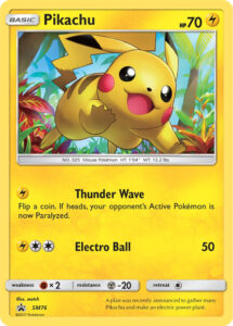 Pikachu — SM Black Star Promos · SM76 · 2017 (New art for the SM04 card, from the Shining Legends Pikachu Pin Collection. In Japan it came in the Toys "R" Us Limited GX Starter Set.)