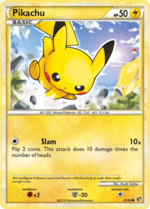 Pikachu — Undaunted · 61/90 · 2010 (A no-frills Pikachu with a single attack: Slam flips two coins for 10 damage each. In Japan it was card 001 of the Raichu Battle Starter Deck.)