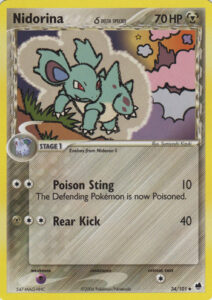 Nidorina δ — EX Dragon Frontiers · 34/101 · 2006 (A Delta Species Nidorina and the only Metal-type one. Poison Sting always Poisons; Rear Kick hits for 40.)