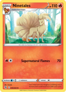 Ninetales — Fusion Strike · 030/264 · 2021 (The Japanese name of Supernatural Flames uses ayakashi, a word for ghostly, otherworldly beings. In Japan the card debuted in the Sword & Shield Family Pokémon Card Game box.)