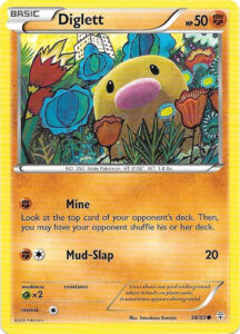 Diglett — Generations · 38/83 · 2016 (The XY card's attacks with brand-new art by Tomokazu Komiya. In Japan it came in the 2016 Starter Pack, a random-mix deck modelled on the original Base Set era.)