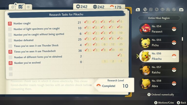 Research tasks in the Pokédex