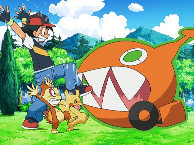 Scene from Get Your Rotom Running! (DP105)