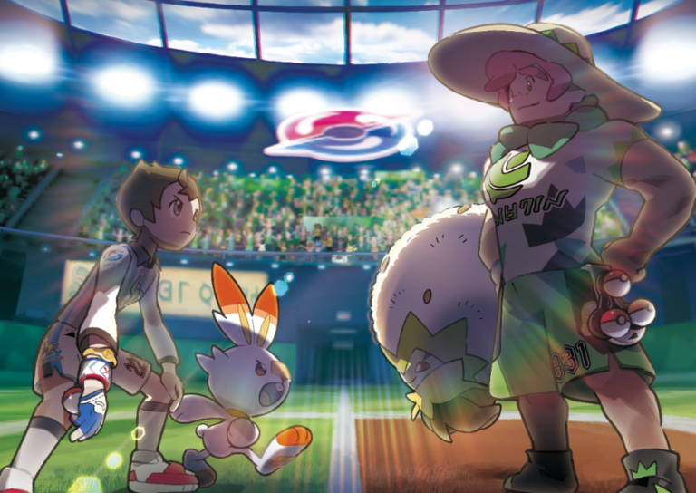 A Gym battle in a Galar stadium